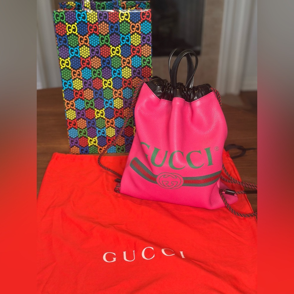 Gucci Small Pink Drawstring Backpack Rucksack - image 1
